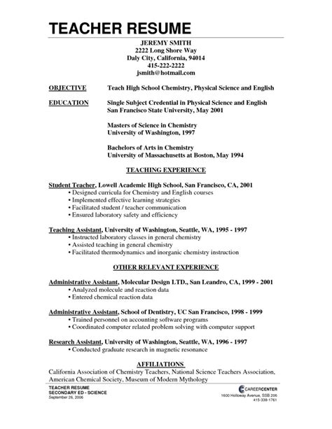 5 Teacher Resumes Samples Sample Resumes