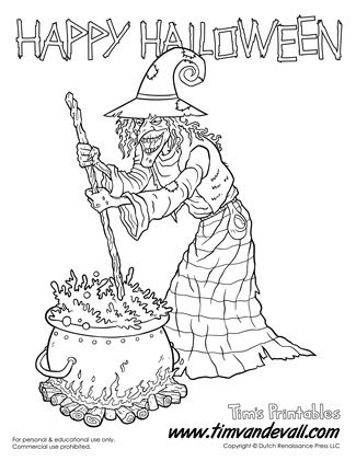 Happy halloween with witch hat and witch feet. Printable Wicked Witch Coloring Page