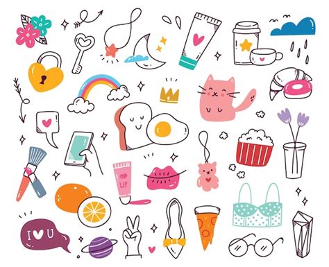 Set Of Cute Girly Doodles Premium Vector