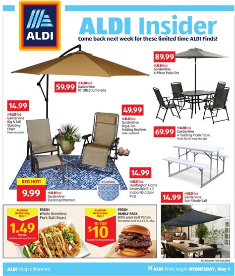 Aldi Weekly Ad May 1 2019 | Offset umbrella, Patio set, Simple storage