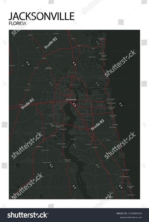 Poster Jacksonville Florida Maproad Map Illustration Stock Illustration