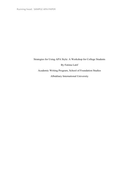 Running Head Sample Apa Paper Strategies For Using Apa Style