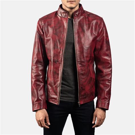 Mens Alex Distressed Burgundy Leather Jacket