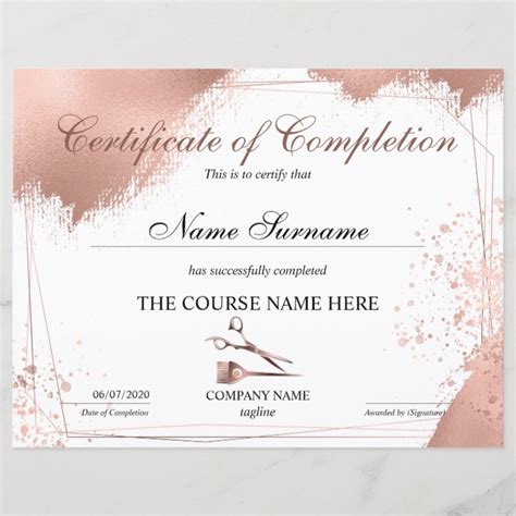 Certificate Of Completion Hair Stylist Course