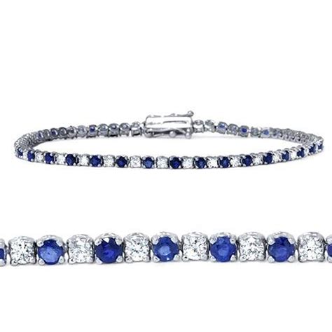 3ct Blue Sapphire And Diamond Genuine Tennis Bracelet 14k White Gold