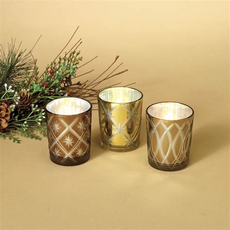 Christmas Candle Holders Golden Glass Candle Holders 3 Piece Set