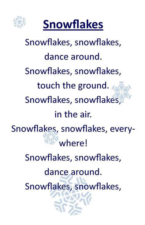 Itty Bitty Rhyme Snowflakes Winter Songs For Preschool Winter Songs