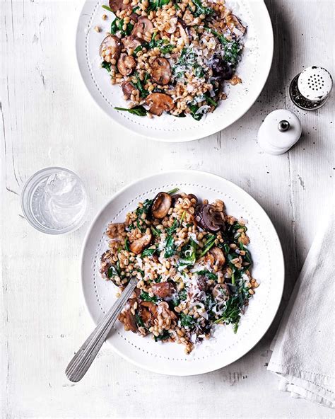 Mushroom And Spinach Pearl Barley Risotto Recipe Risotto Recipes