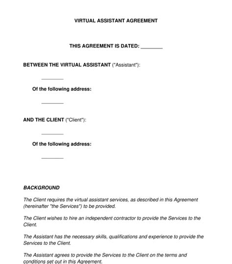 Virtual Assistant Agreement Independent Contractor