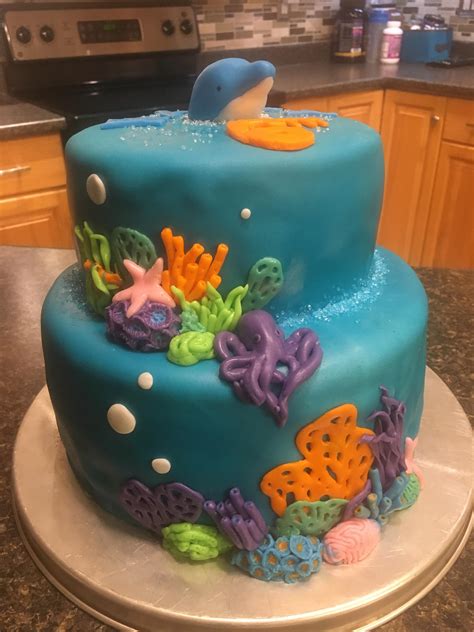 Homemade Coral Reef Cake With Dolphin Topper Rfood
