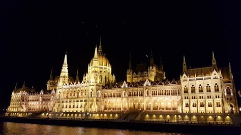 Hungarian Parliament Building At Night Budapest Hungary Imre Steindl