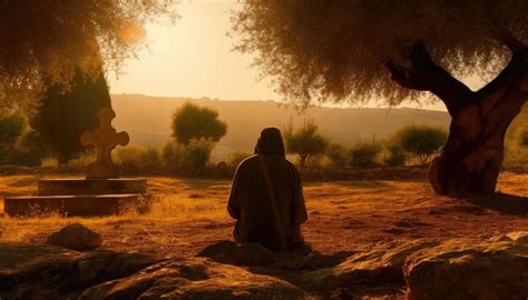 Photograph Of Jesus Praying In The Garden Of Gethsemane Generative AI