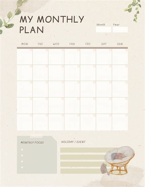 Printable Minimalist Monthly Planner Templates Etsy Thailand