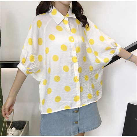 Hzirip 2018 New Summer Women Blouses Polka Dot Shirt Loose Lantern Sleeve Korean Style Casual