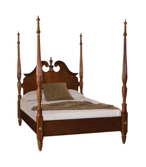 Traditional Pediment Poster Bed With Intricately Carved Tall Posts And