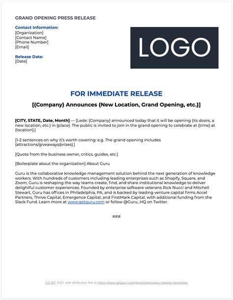 Grand Opening Press Release Template