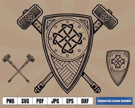 Viking Coat Of Arms Shield Hammers Norse Tattoo Art Logo Svg Etsy