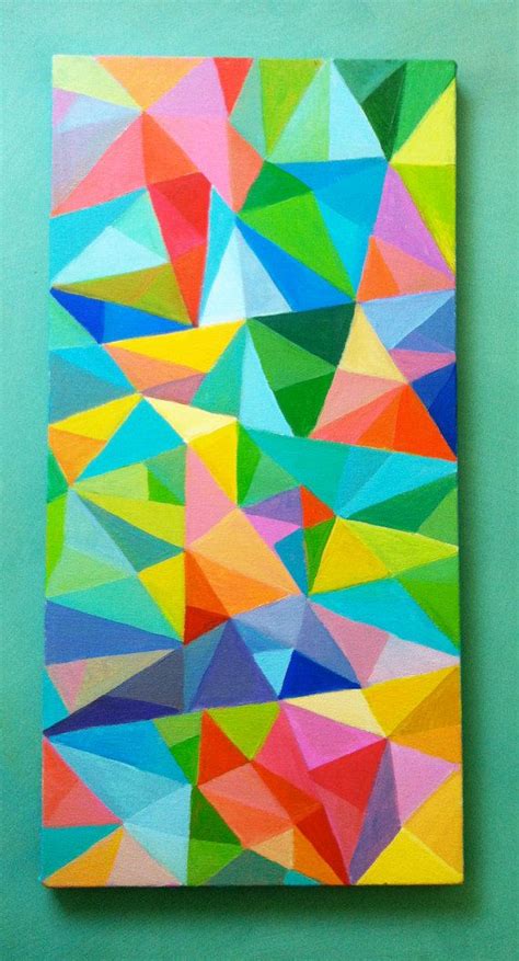 Abstract Painting Colored Triangles Acrylic Painting Blue Red