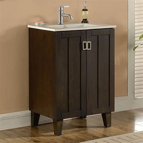 24 Inch Single Sink Bathroom Vanity In Brown Finish Overstock 10605455