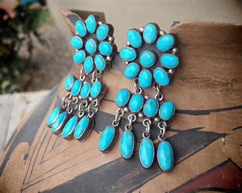 Reserved For Salina Large Turquoise Cluster Chandelier Earrings For