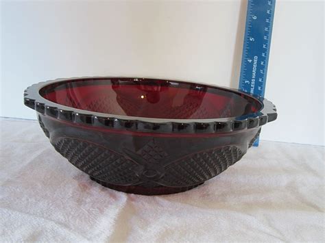Features pressed geometric pattern in deep ruby red color. Avon 1876 Cape Cod Collection Round Serving Bowl from ...