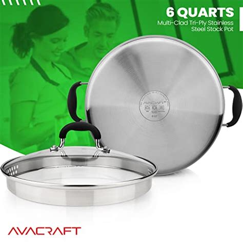 Avacraft Tri Ply Stainless Steel Stockpot With Glass Strainer Lid Side