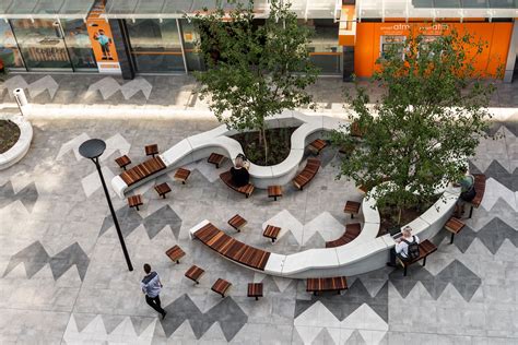 Detail Of Seating Pod And Planters In Main Plaza Raine Square Perth