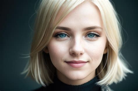 Premium Ai Image A Woman With Blonde Hair And Blue Eyes Looks Into The Camera
