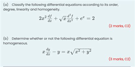 Solved A Classify The Following Differential Equations Chegg Com