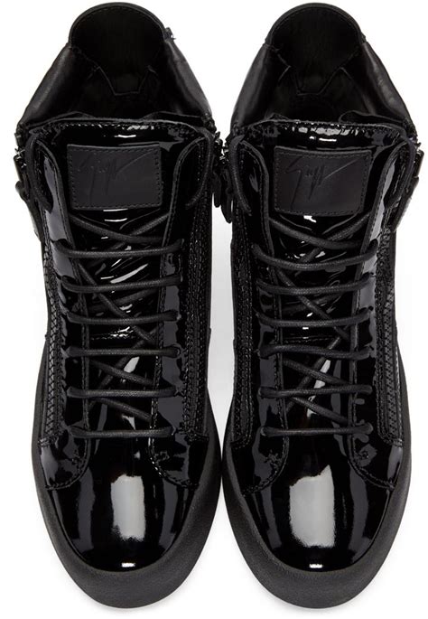 Giuseppe Zanotti Black Patent Leather London High Top Sneakers For Men
