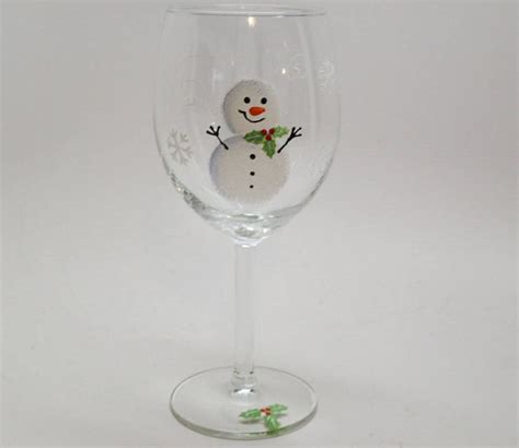 Hand Painted Wine Glasses Christmas Holiday Snowman Wine Etsy
