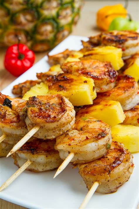 Grilled Jerk Shrimp And Pineapple Skewers On Closet Cooking