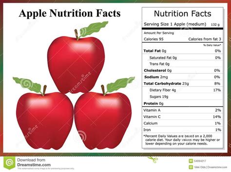 Apple Nutrition Facts Stock Vector Illustration Of Sweet 54094217