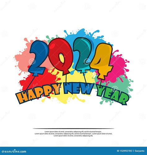 Happy 2024 New Year Card With Balloon Stock Vector Illustration Of