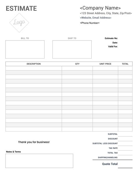 10 Best Free Printable Estimate Templates Blank Downloadable