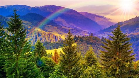 Rainbow Over Mountain Mountain Hills View Bonito Rainbow Rain