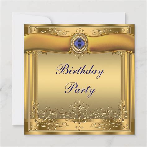 Royal Blue And Gold Birthday Party Invitation Uk
