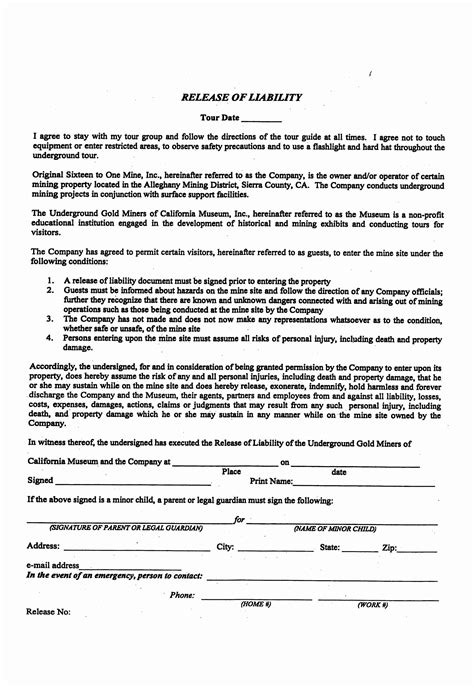 Liability Release Form Template Unique Printable Sample Liability Form