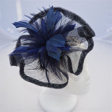 navy blue fascinator hatinator with band and clip weddings etsy