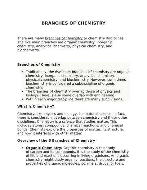 Branches Of Chemistry Branches Of Chemistry There Are Many Branches