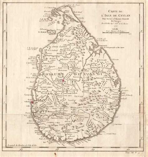 Bellin Antique Map Of Island Of Ceylon 1750