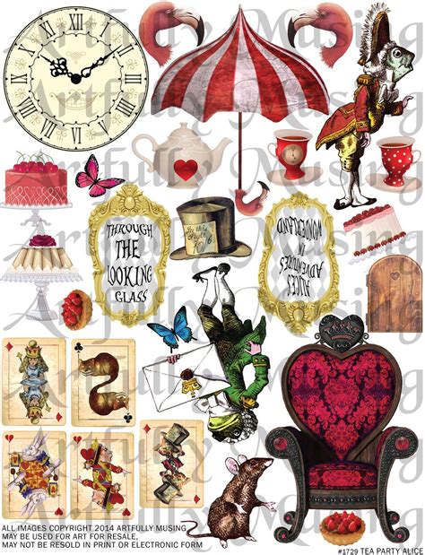 Tea Party Alice In Wonderland Collage Sheet Digital Etsy In 2021