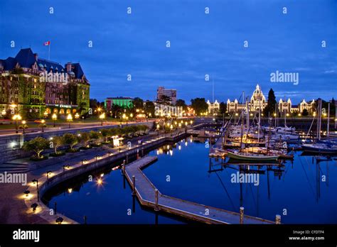Victoria Harbour At Night Vancouver Island Bc Canada Stock Photo