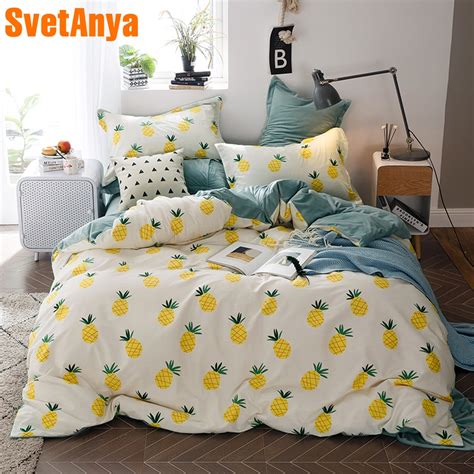 Svetanya Fleece Cotton Pineapple Bedding Set Sheet Pillowcase Duvet