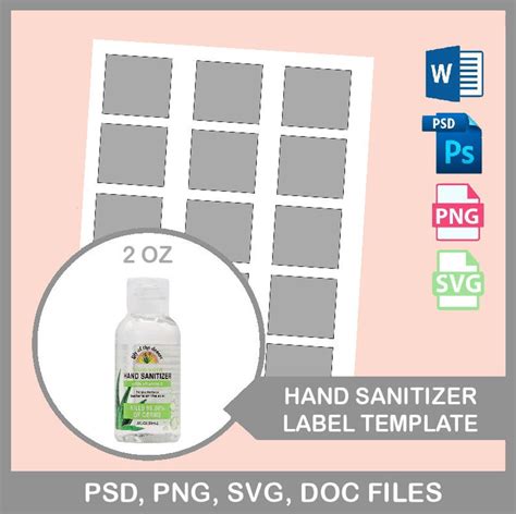 Hand Sanitizer Label Template Blank Template Psd Png Etsy