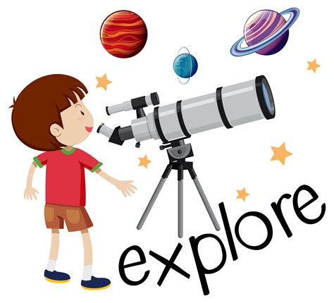 Flashcard For Explore With Kid Looking Through Telescope 303782 Vector