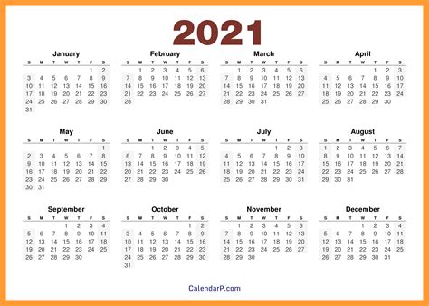 Printable Free Calendar Template For 2021