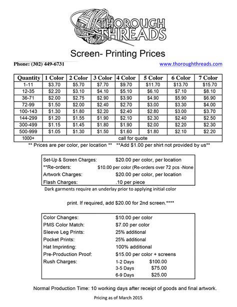 Price list 2018 page 3 of 34 last updated: Screen Printing and Embroidery Price List ...