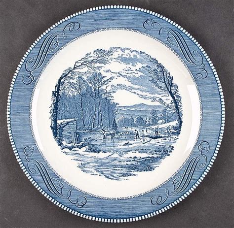 Currier And Ives Blue 12 Chop Plate Round Platter By Royal Usa