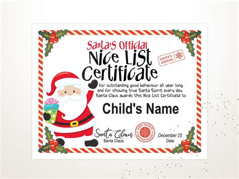 Just download, fill out & print. Santa's Nice List, Editable Certificate Template, Printable Santa's Nice List, Gift Certificate ...